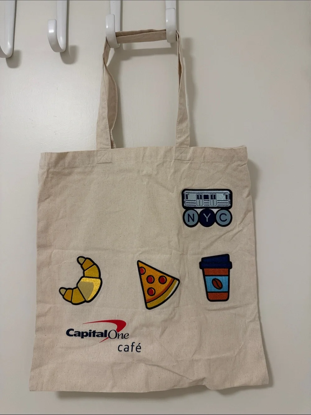 Café Kids Beige Canvas Tote Bag with Food Patches
